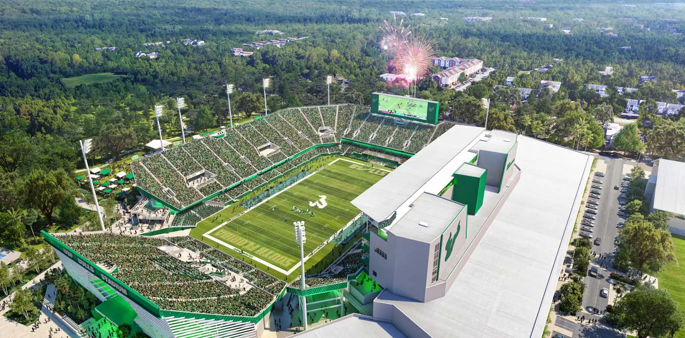 Rendering of aerial view of full stadium
