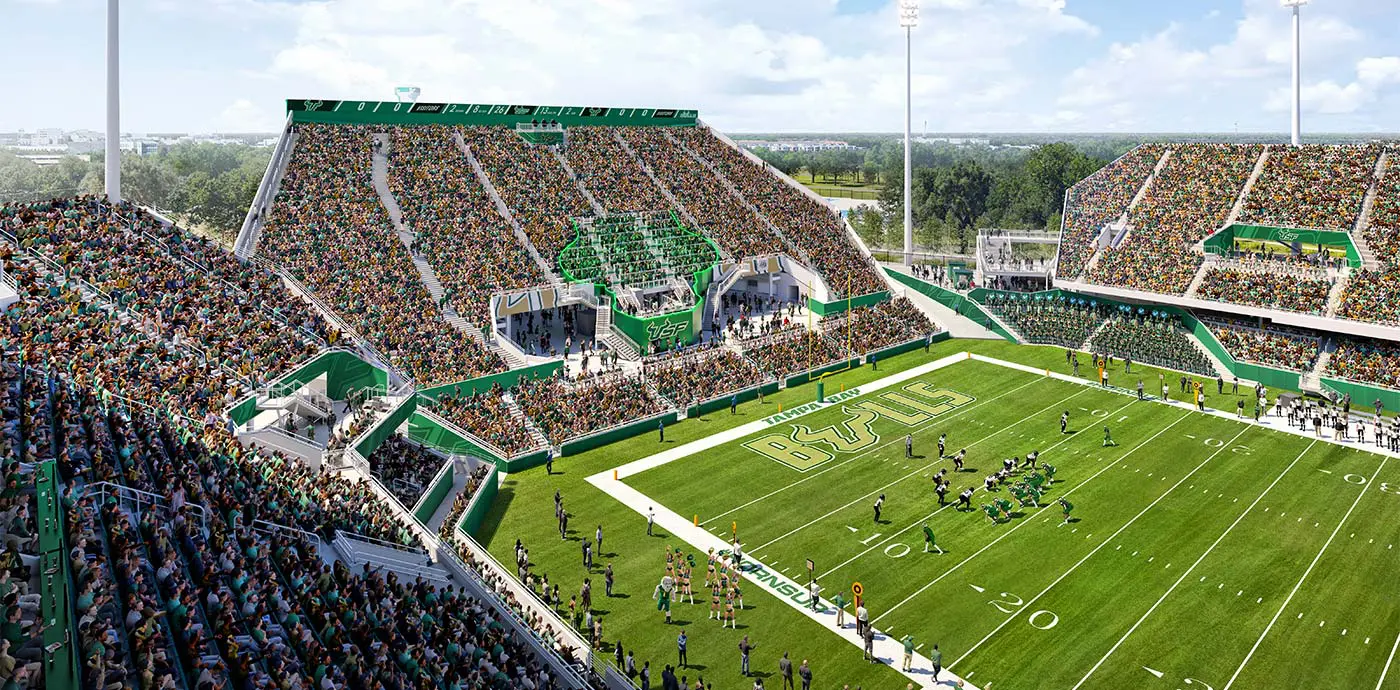Rendering of the student section with fans cheering