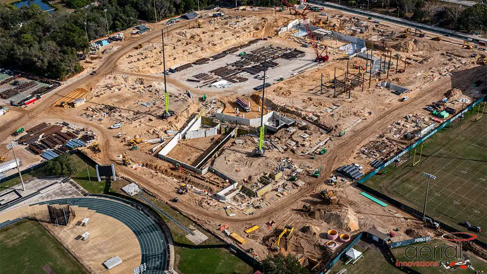 Aerial view of construction site