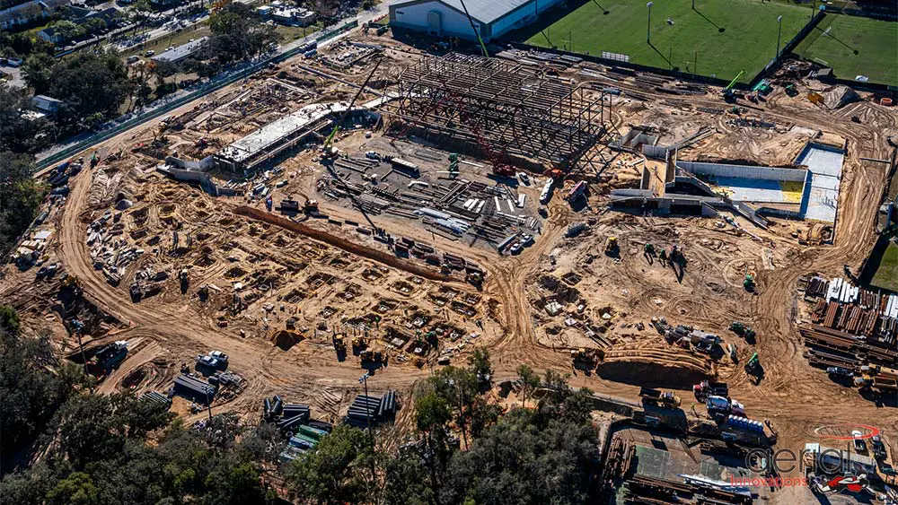 Aerial view of construction site