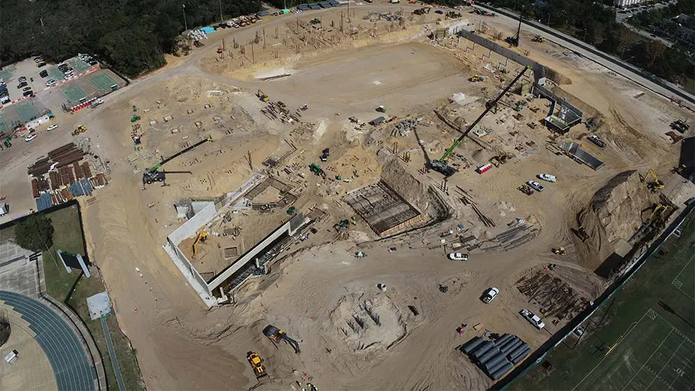 Aerial view of construction site