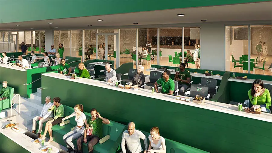 Rendering of loge box interior with field view